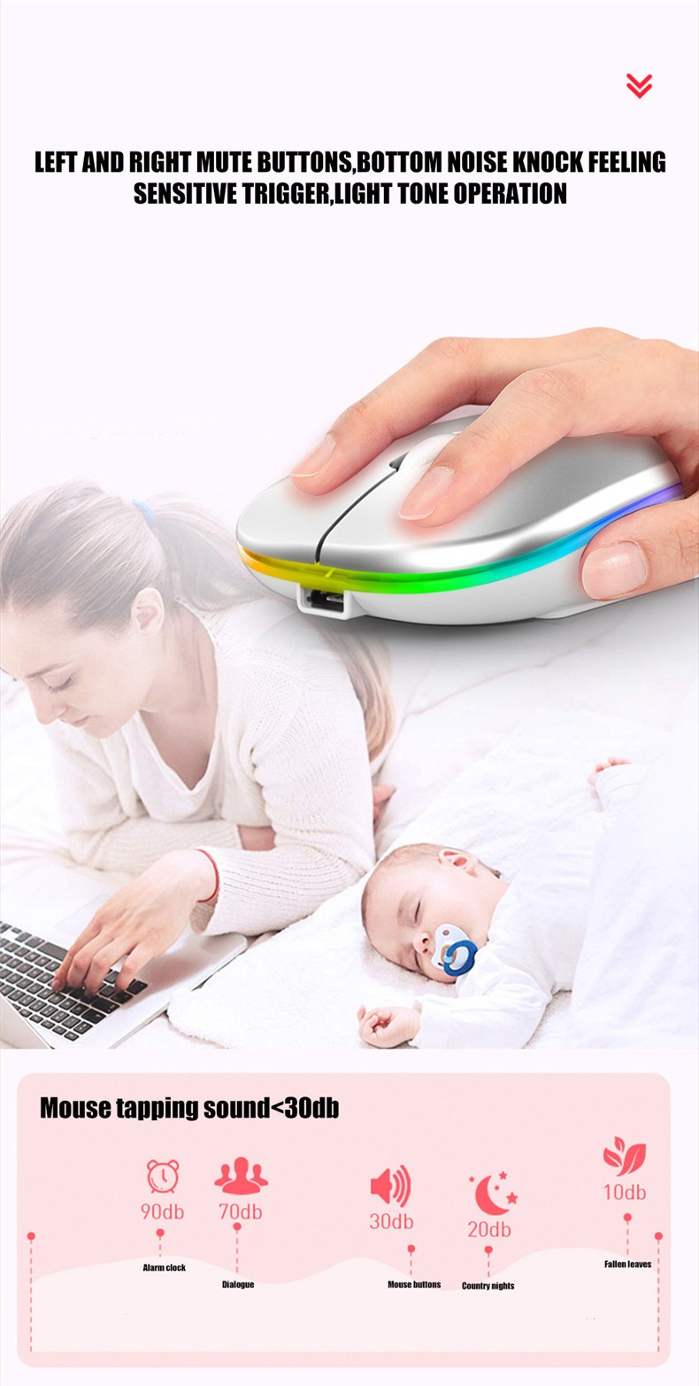 Techglobe 2.4G Bluetooth Wireless Dual Mode Silent Compatible With Laptop Charging Noiseless Office Glowing Mouse_voghion.com