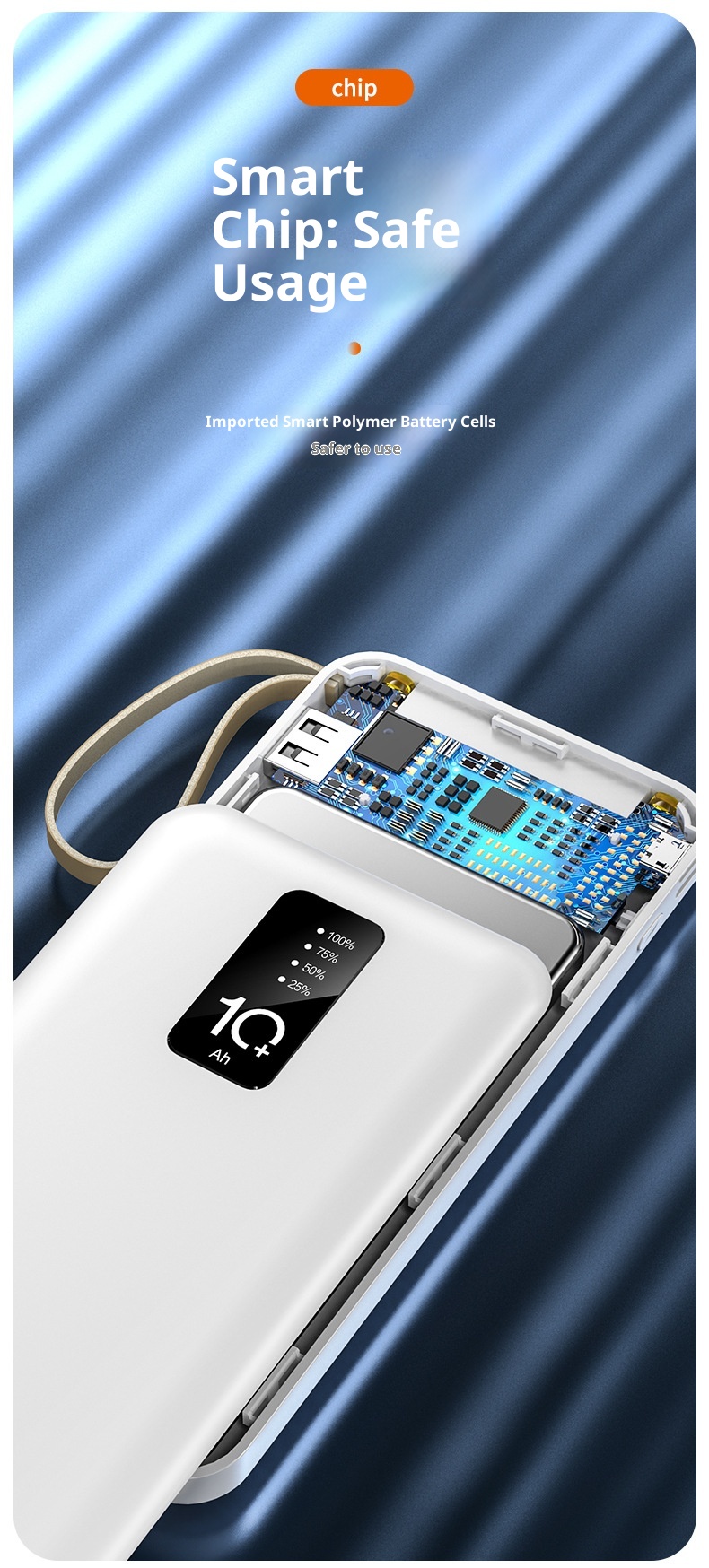 techglobe Großhandel Geschenk Mobile Powerbank mit integriertem Kabel 20000mAh Große Kapazität Gemeinsames Schnellladen Tragbarer Akku_voghion.com