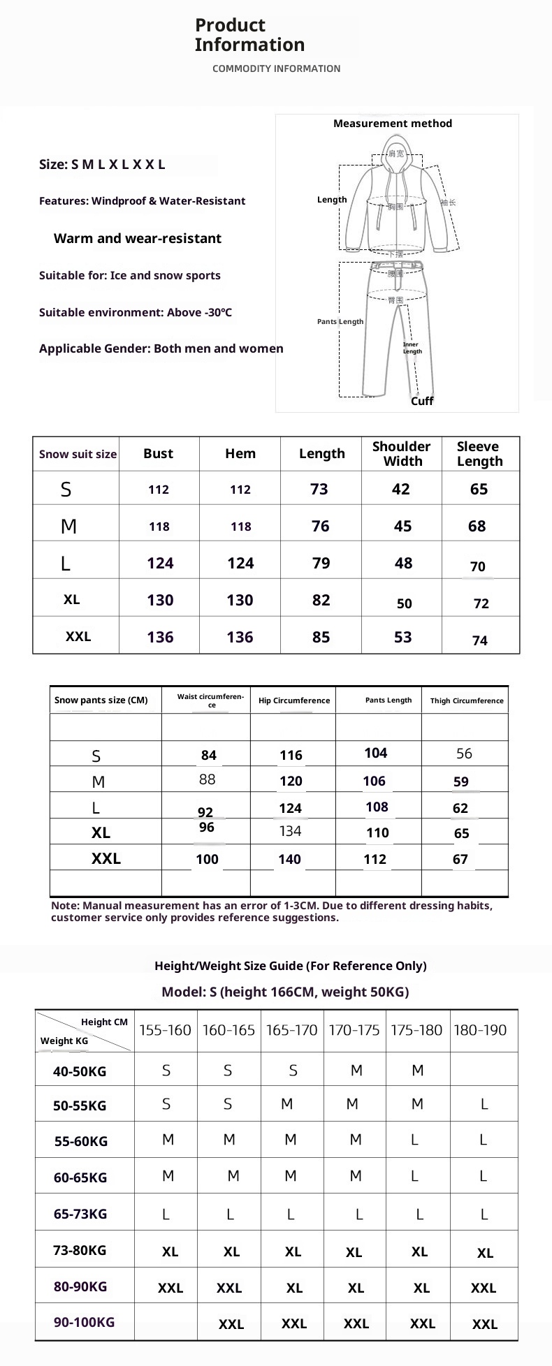 001 Suit Set For Men Women 24-25 Snow Season Windproof Waterproof Warm Ski Jacket And Pants Cross-Border Cold Protection_voghion.com