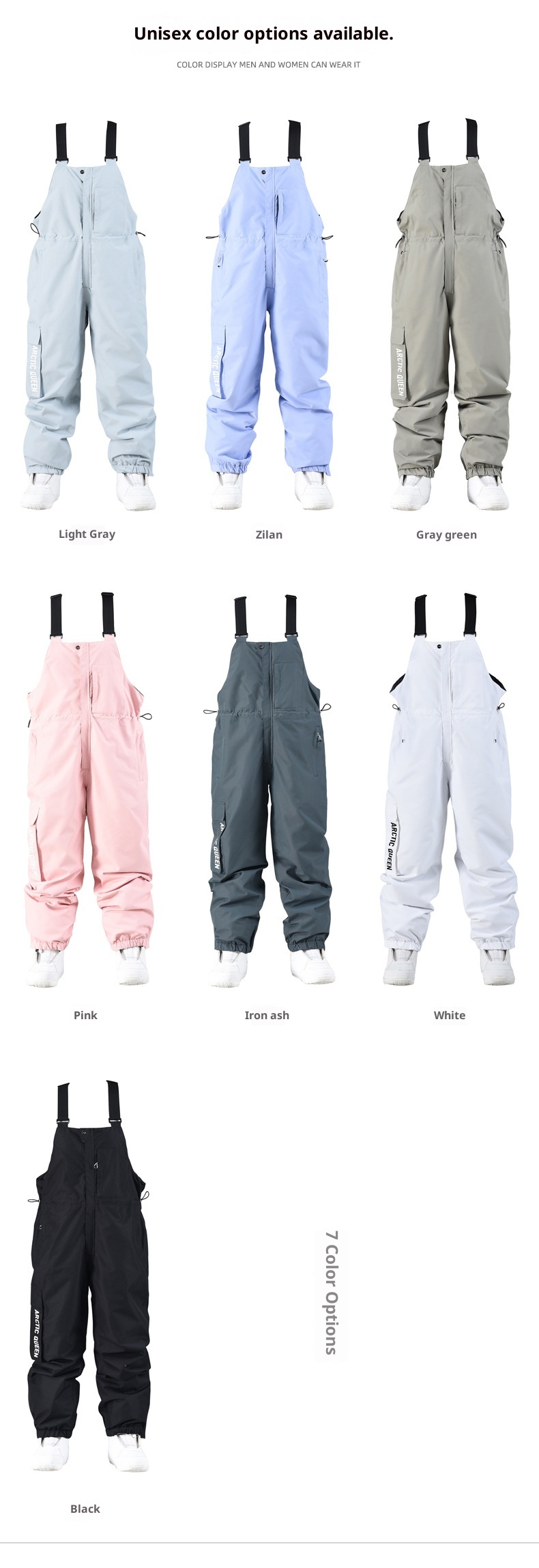 001 Salopette da sci unisex oversize invernale antivento da snowboard pantaloni da neve termici_voghion.com