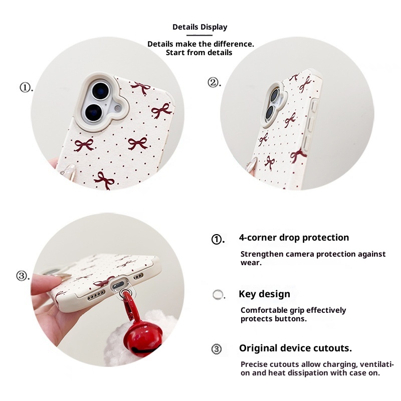 TechGlobe Ins Girl Handyhülle mit roten Punkten und Schleife, passend für iPhone 16 Pro Max und iPhone 13 (neues Modell 12/15)_voghion.com
