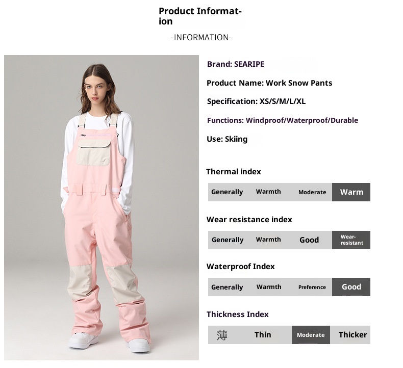 001 Snowy Style Single Board Strap Pants Windproof Waterproof Color-Block Suit One-Piece Unisex Outdoor Ski Gear_voghion.com