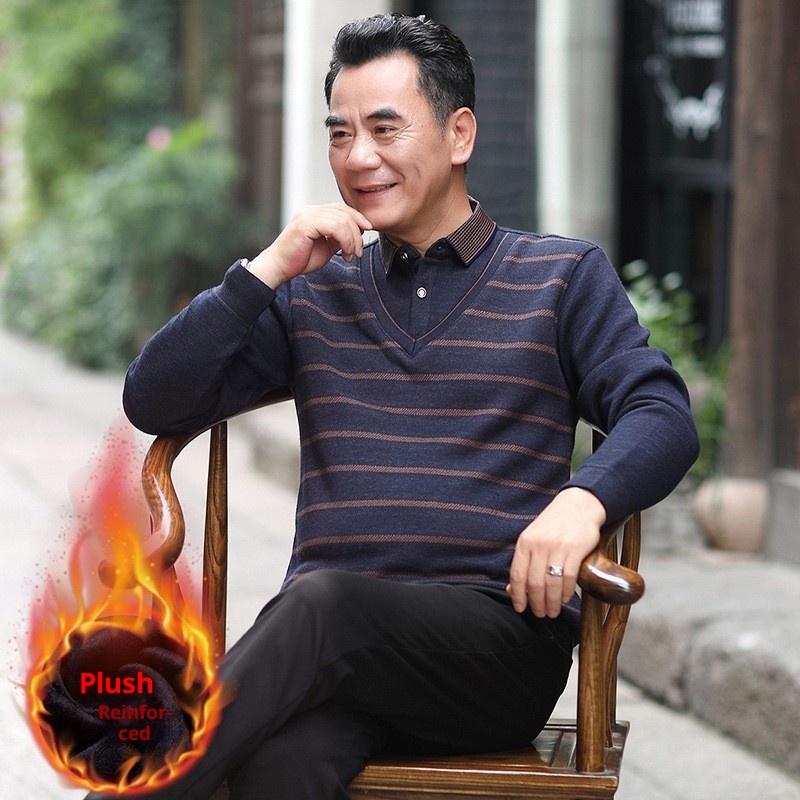 boy Boy Boy And Elderly Fleece-lined Thickened Two-piece Dad's Outfit Base Layer Thermal Clothing Middle-aged Men's Winter_voghion.com