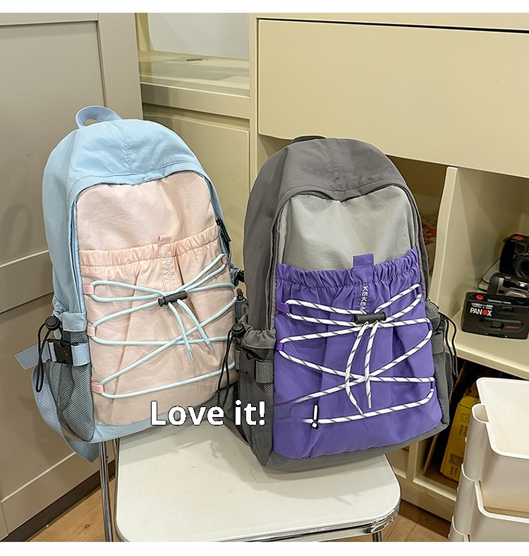 ActiveGo Color-Block Lightweight Backpack Women, Large Capacity Sports Outdoor Hiking Backpack, Trendy Drawstring School Bag For_voghion.com