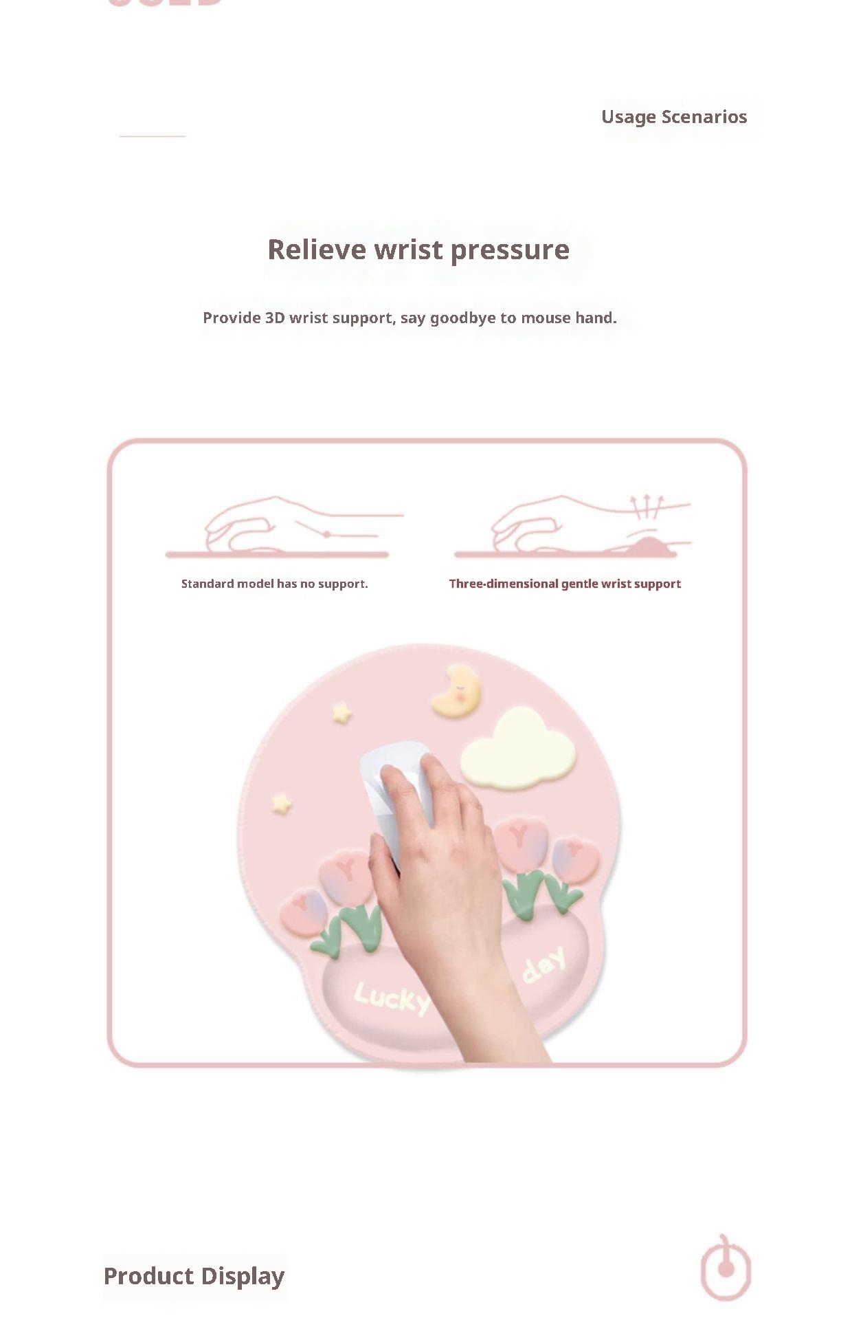 3c Tulip Mouse Pad Thickened Wrist Silicone Cartoon Laptop Keyboard Hand Rest Pillow Office Home Gaming_voghion.com