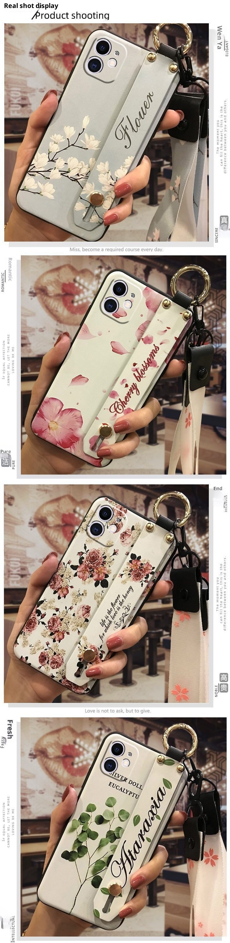 TechGlobe Suitable For IPhone Phone Case Cute Silicone Couple Dustproof Bracket Wrist Strap Personality New Trend_voghion.com