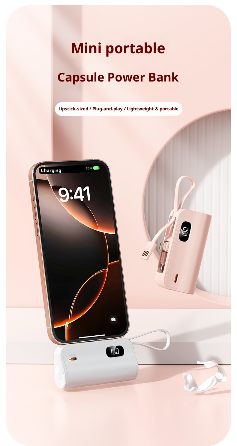 techglobe KC Cross-Border Pocket Capsule Bank 5000mAh Compact Emergency Tail Plug Mobile Power Gift Customization_voghion.com