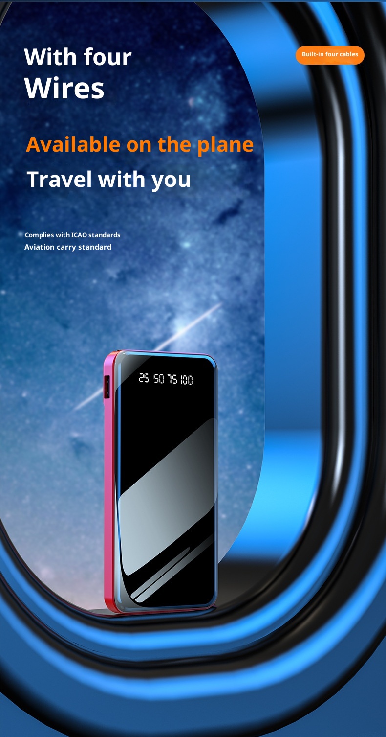 techglobe Wholesale Portable Built-in Cable Mirror Bank 20000mAh High-Quality Gift Mobile Power Supply PowerBank_voghion.com