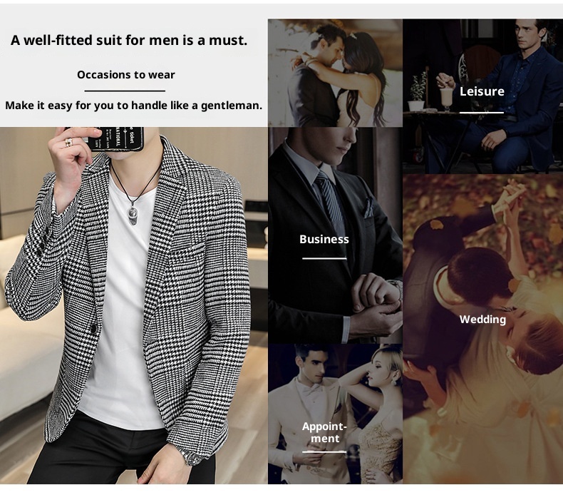 QFV507045555501<2 QFV507045555501<2 Conjunto de moda para hombre joven, estilo blazer a cuadros, ideal para bodas, ocasiones informales y ocasiones especiales._voghion.com