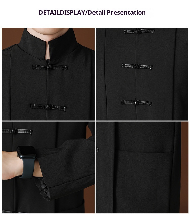 QFV507045555501<2 QFV507045555501<2 Blazer negro de cuello alto estilo chino, de alta gama, corte holgado, estilo nacional Tang, uniforme Zhongshan._voghion.com