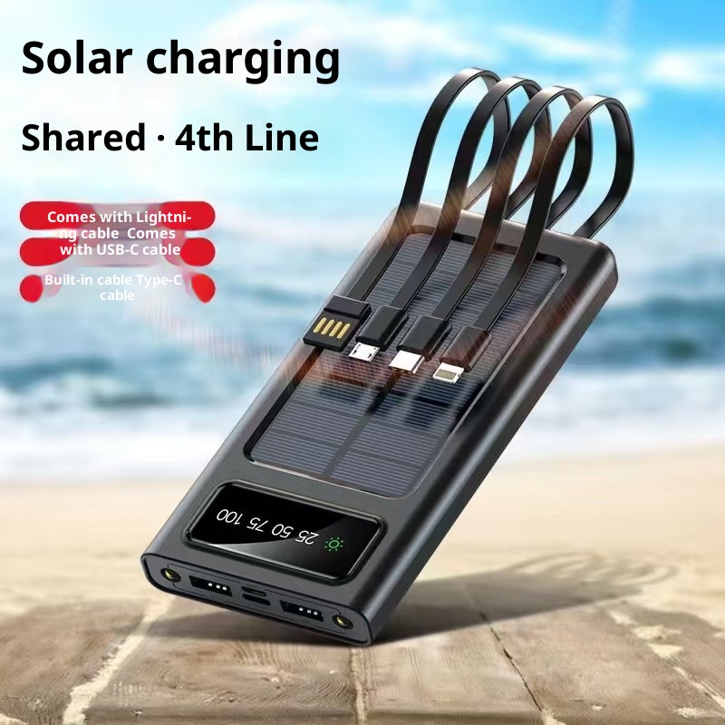 techglobe Solar 30000mAh With Built-in Cable Outdoor Large Capacity 20000mAh Mobile Power Bank Customizable_voghion.com