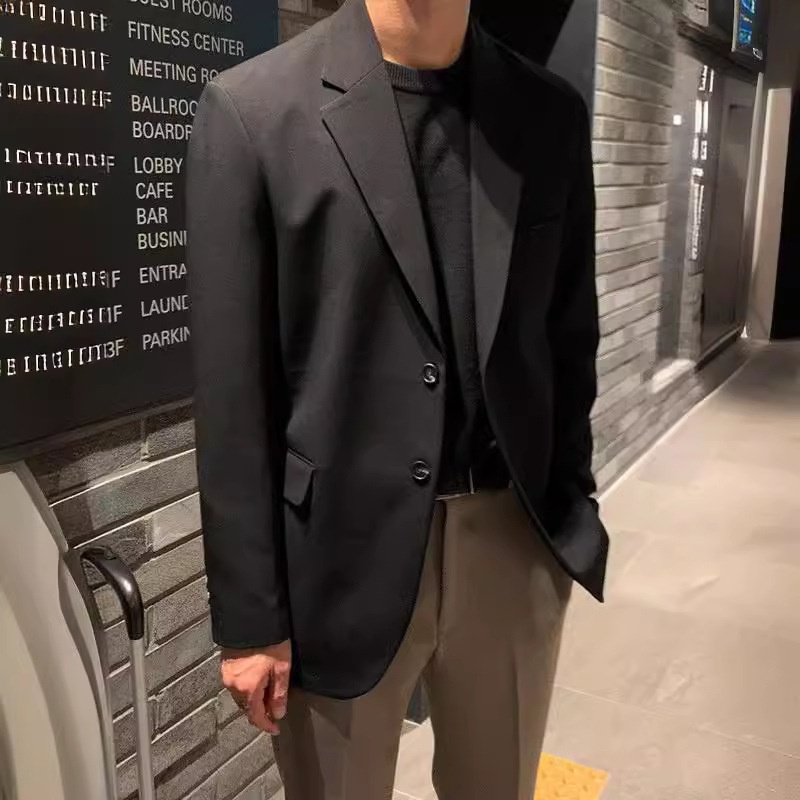 QFV507045555501<2 QFV507045555501<2 Chaqueta corta informal para hombre, estilo coreano, traje moderno Dongdaemun, blazer corto negro holgado de otoño_voghion.com