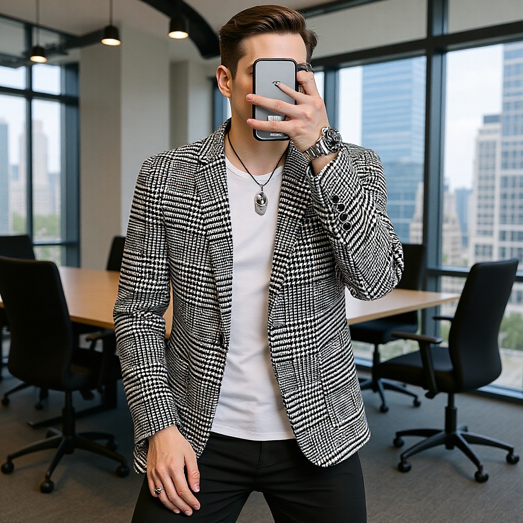 QFV507045555501<2 QFV507045555501<2 Conjunto de moda para hombre joven, estilo blazer a cuadros, ideal para bodas, ocasiones informales y ocasiones especiales._voghion.com