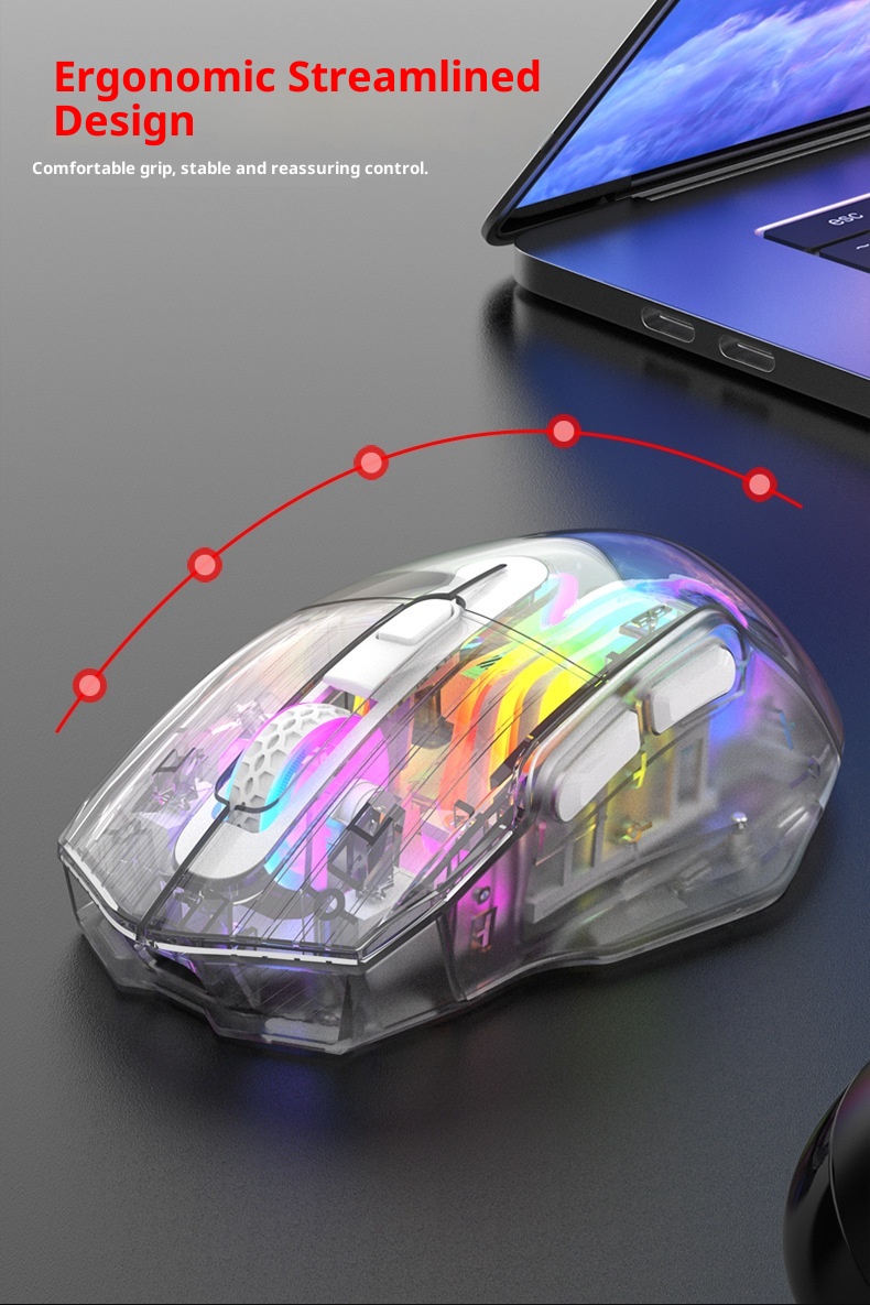 Techglobe Imperial Leopard Q19 Mouse da gioco trasparente con illuminazione RGB per laptop e desktop, con ricarica Bluetooth wireless a tre modalità_voghion.com