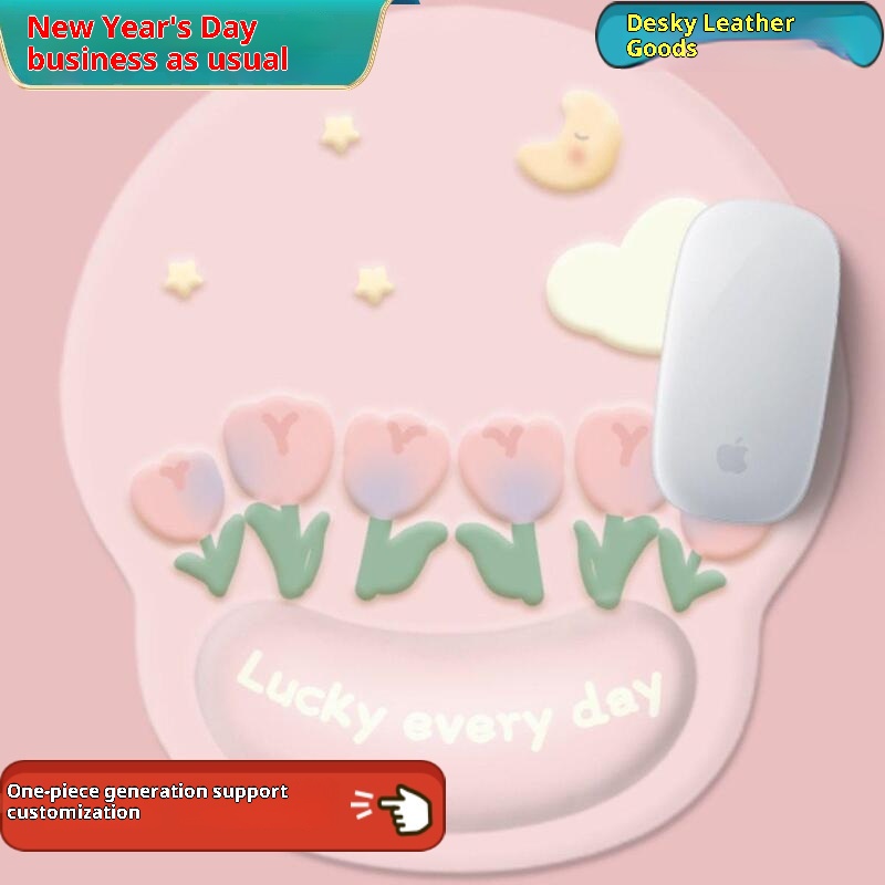 3c Tulip Mouse Pad Thickened Wrist Silicone Cartoon Laptop Keyboard Hand Rest Pillow Office Home Gaming_voghion.com