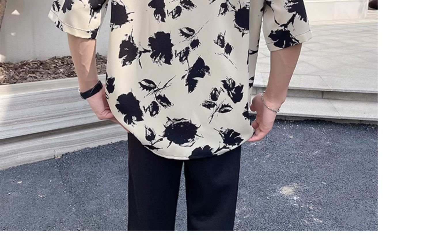 ForMen Light Mature Style Men's Ice Silk Draped Short Sleeve Summer Trendy Loose Cuban Collar Floral Shirt_voghion.com