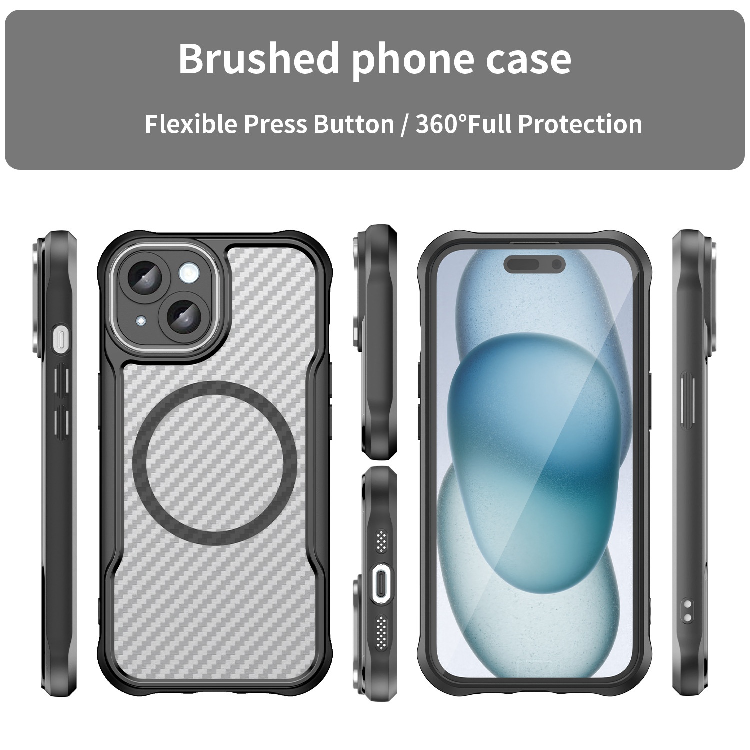 TechGlobe Kompatible Magnethülle für iPhone 15 Pro Max – Präzisions-Aussparungen, vollständige Abdeckung, PC-Doppelhülle_voghion.com