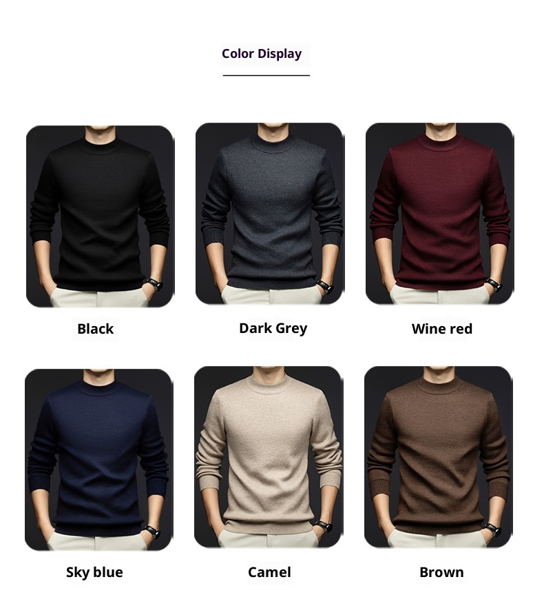 boy Boy Boy Cross-Border Foreign Trade Autumn Winter Sweater One-Piece Fleece Half Turtleneck Middle-Aged Men's Warm Base Wool_voghion.com