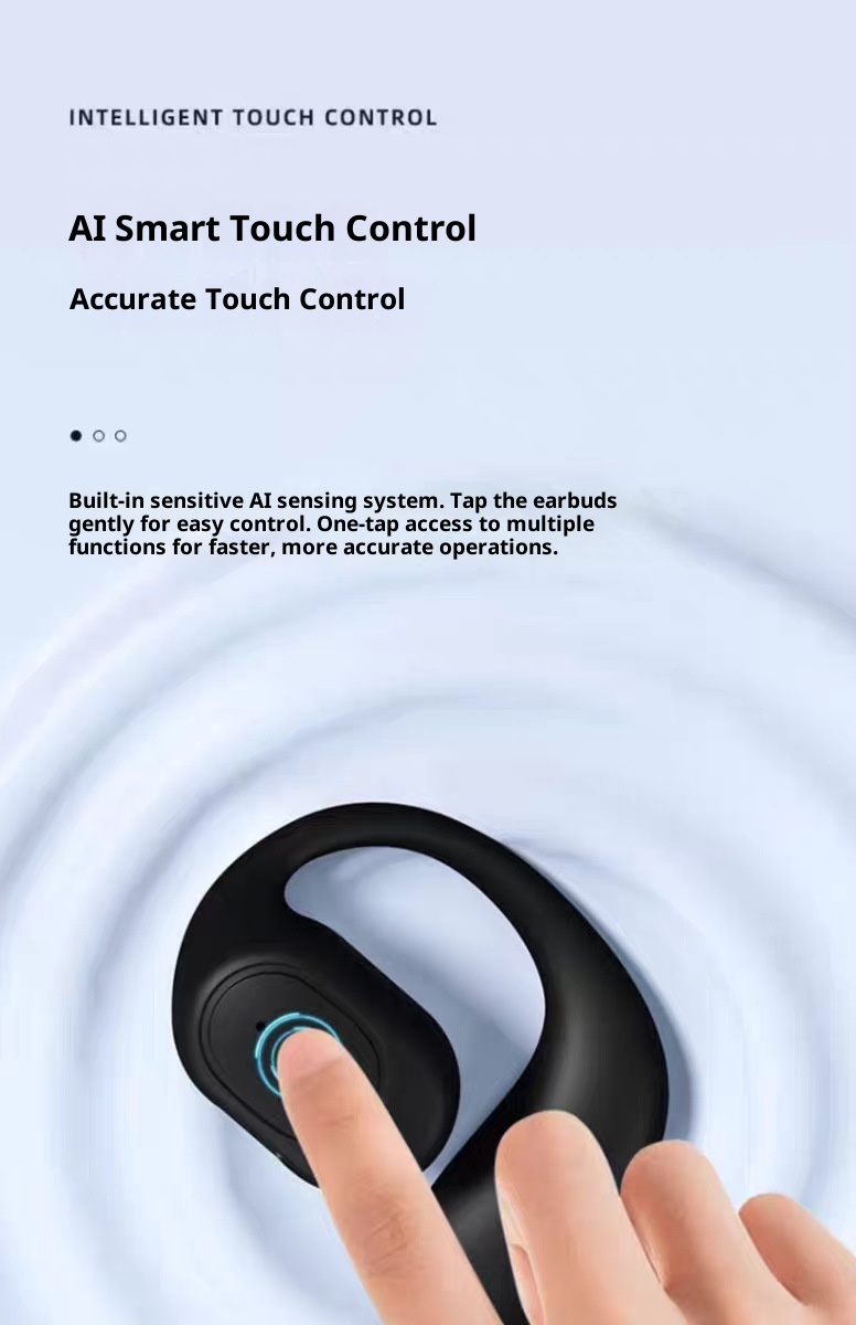 Auricolari Bluetooth wireless over-ear 3c, controllo touch su un singolo orecchio, design aperto, comodi da indossare, sportivi, batteria a lunga durata_voghion.com