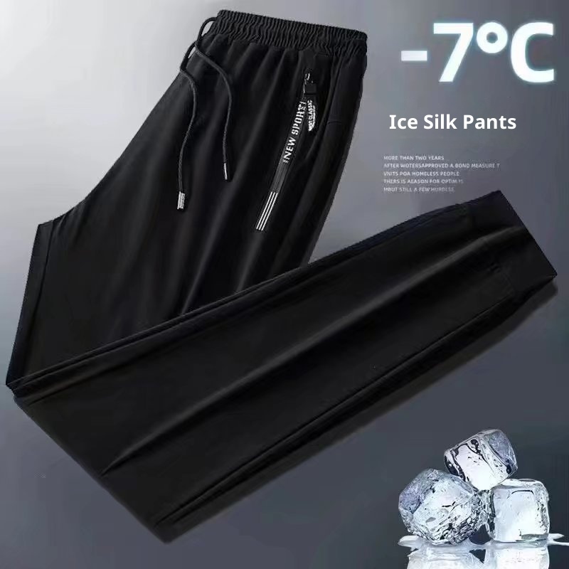 Pantaloni sportivi da uomo, in seta ghiacciata, estivi, casual, traspiranti, larghi, elastici, ad asciugatura rapida, con aria condizionata_voghion.com