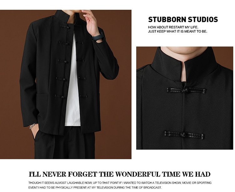 QFV507045555501<2 QFV507045555501<2 Blazer negro de cuello alto estilo chino, de alta gama, corte holgado, estilo nacional Tang, uniforme Zhongshan._voghion.com