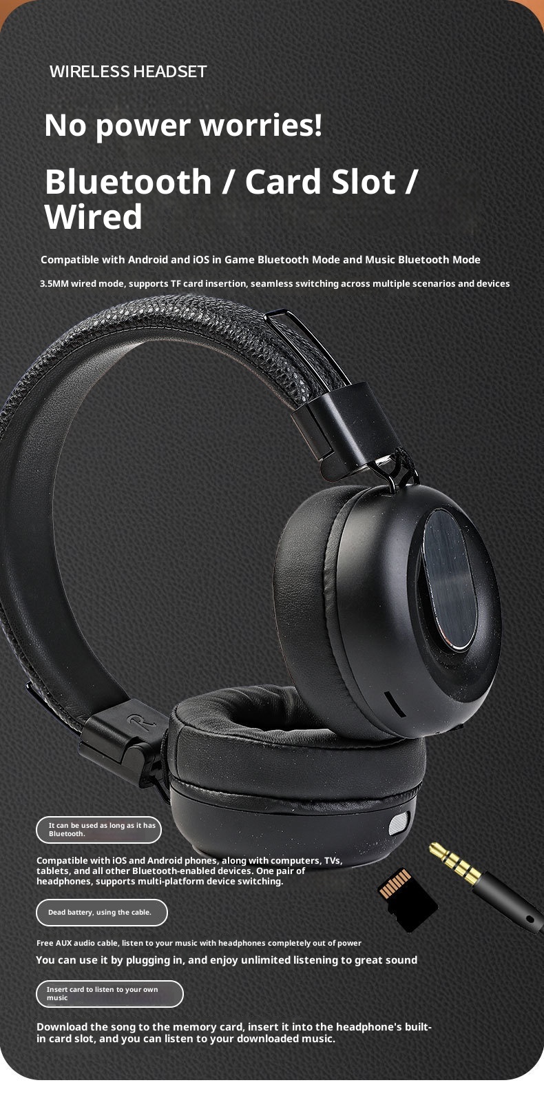 3c 2025 Nieuwe Retro Over-Ear Hoofdtelefoon Gaming Bluetooth Headset 5.3 Draadloze Oordopjes Lange Batterijduur Ruisonderdrukking_voghion.com