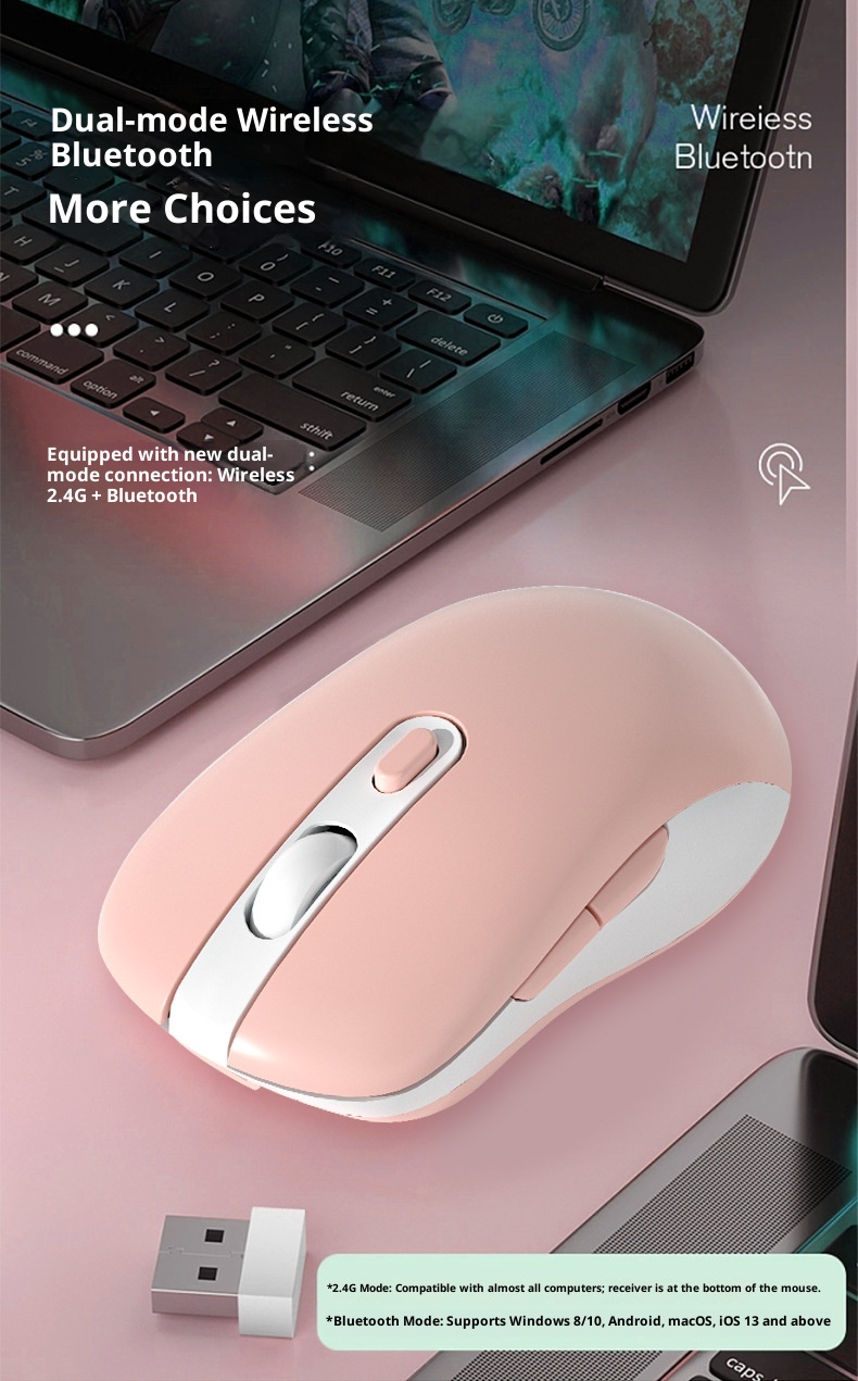 Techglobe Cross-Border Exklusive Bluetooth-Dual-Mode-Funkmaus mit geräuscharmem Design, anpassbar, Großhandel, Typ-C_voghion.com