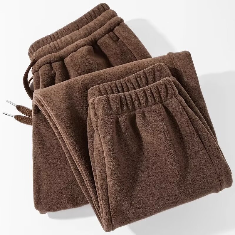 Pantaloni da jogging in pile pesante double face per uomo, autunno inverno, larghi, casual, caldi, pantaloni lunghi da esterno_voghion.com