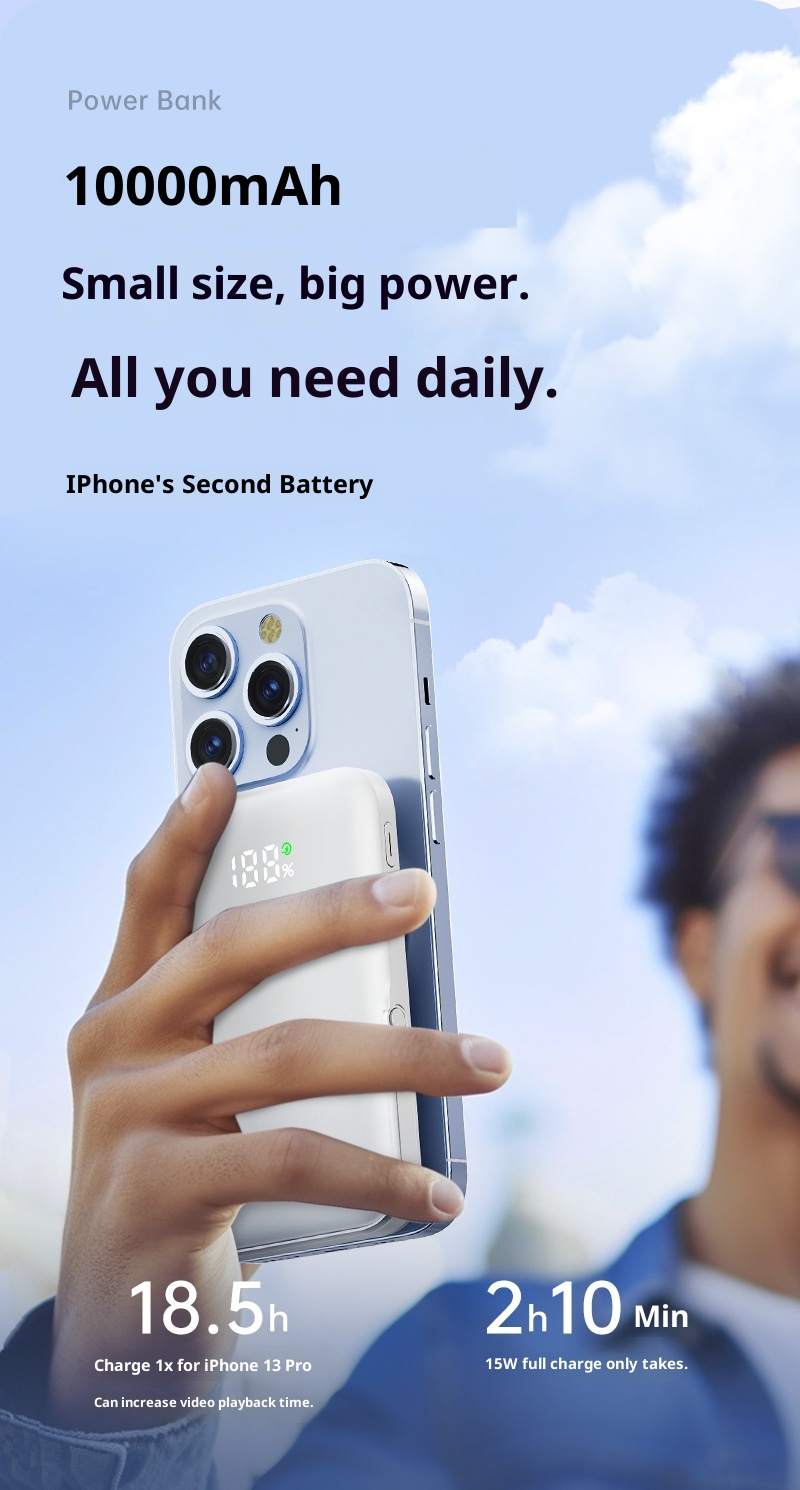 techglobe New Transparent Magnetic Wireless Power Bank 10000mAh Fast Charging Large Capacity Ultra-thin Portable Charger_voghion.com