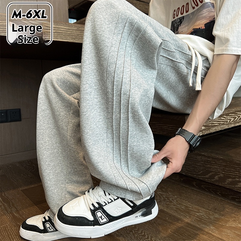 boy Plu Size Pure Cotton Gray Sweatpant Men Summer Thin Straight American Style Trendy Looe Men' Sport Caual Long_voghion.com