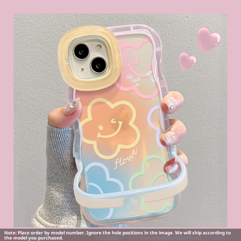 TechGlobe Gradient Smiley Flower Transparente Handyhülle, passend für iPhone 16, iPhone 15 Pro, Dual Stand, 14, stoßfest, iPhone 13, Damen-X_voghion.com