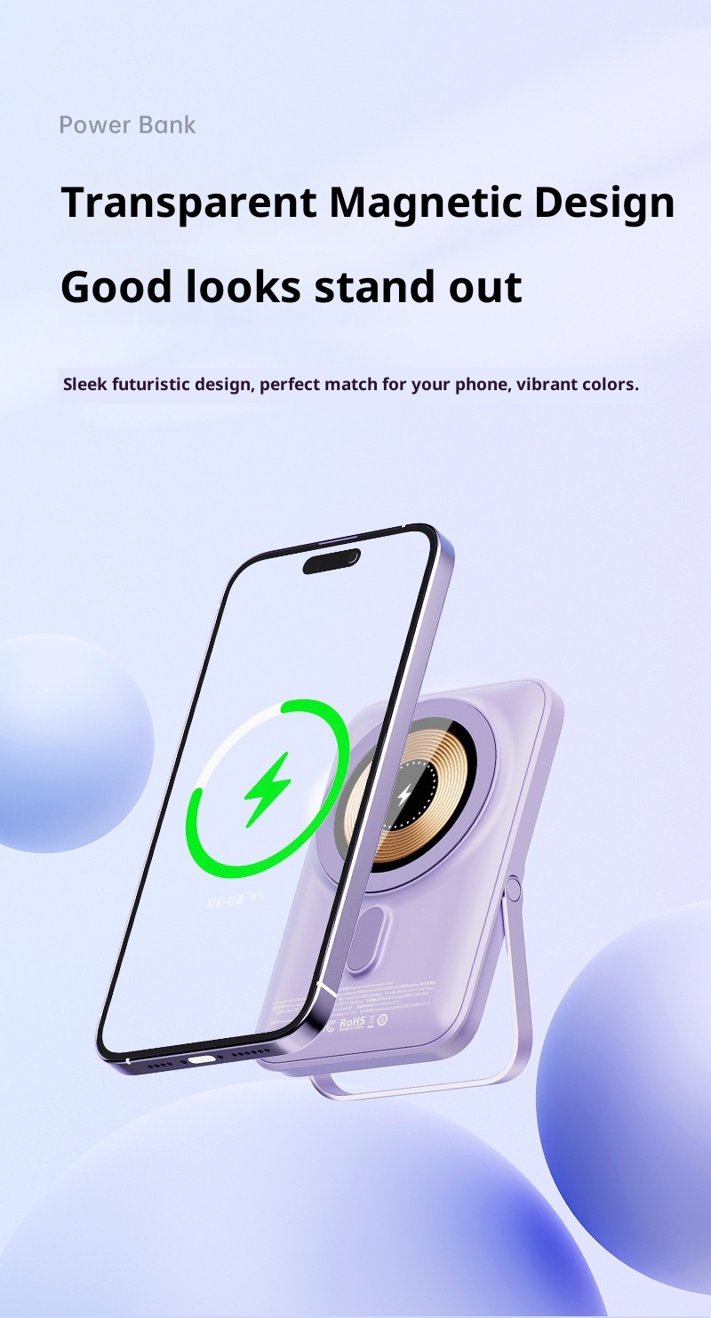 techglobe New Transparent Magnetic Wireless Power Bank 10000mAh Fast Charging Large Capacity Ultra-thin Portable Charger_voghion.com