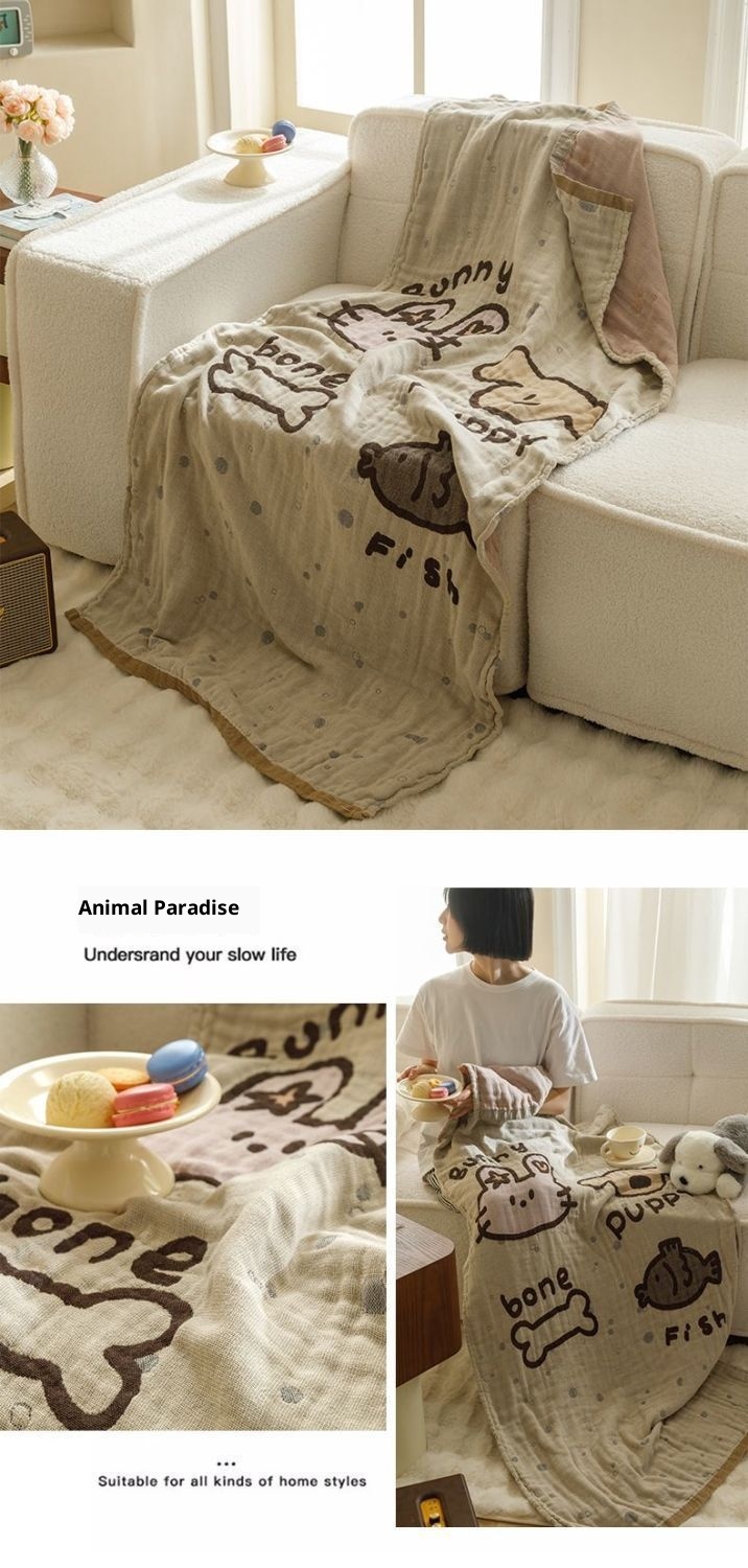 Lillian Japanese Style Cartoon Pure Four-Layer Gauze Cotton Linen Absorbent Sweat-Absorbing Quick-Dry Large Bath Towel Thin_voghion.com