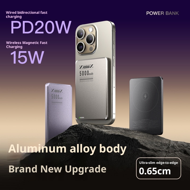 techglobe Neue ultradünne magnetische Powerbank aus Aluminiumlegierung mit 5000 mAh Kapazität, kabellosem Schnellladen, mobiler Stromversorgung (Großhandel)_voghion.com
