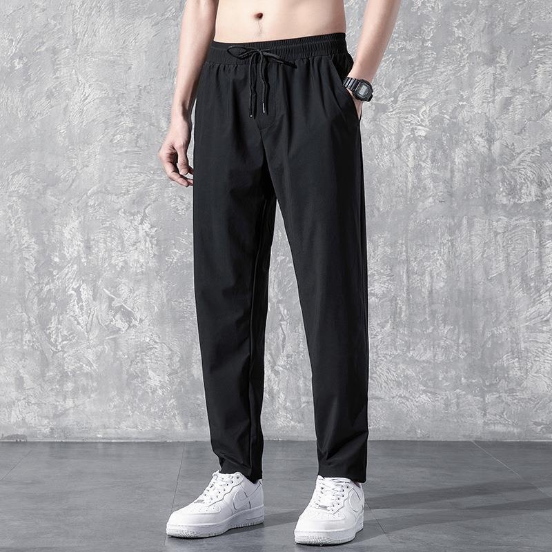 boy Men's Casual Straight-Leg Autumn Thin Long Korean Style Trendy Jogger Loose Ice Silk Sports Pants_voghion.com