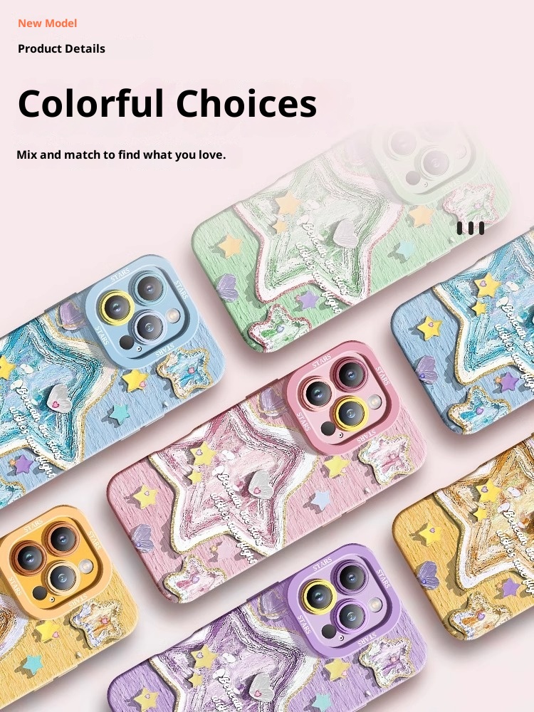 TechGlobe Oil Painting Star Compatible With 16 Phone Case IPhone 15 Max New Wrist Strap Stand 14 Painted 13 Pro_voghion.com