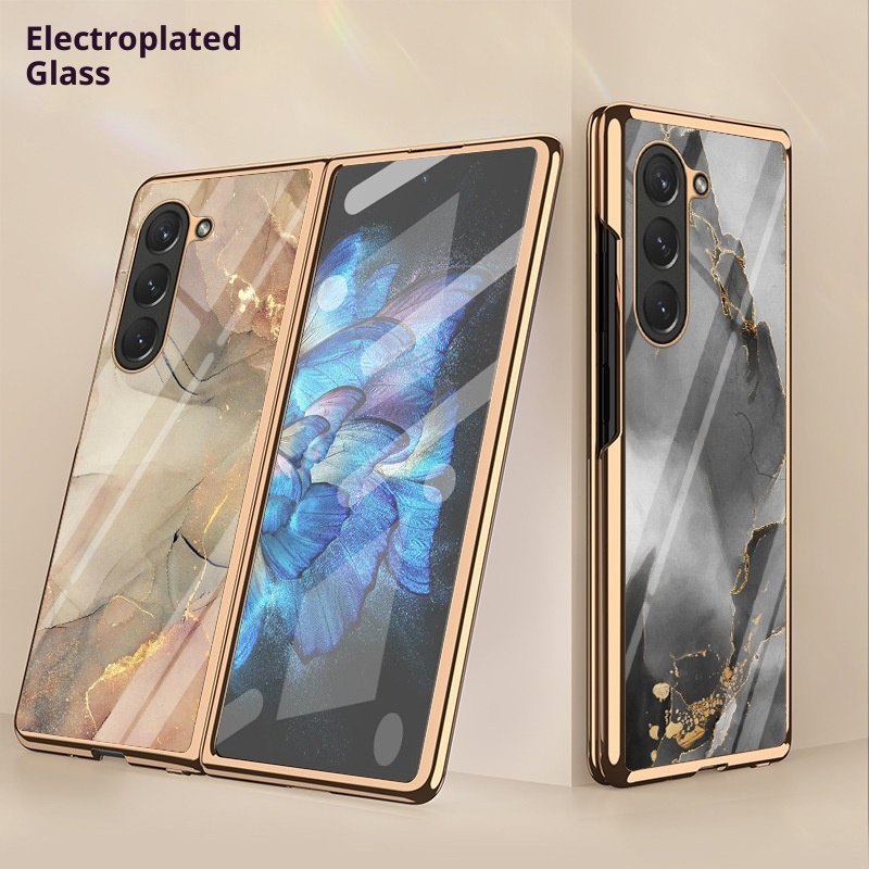 TechGlobe Schutzhülle aus galvanisiertem Glas für Samsung Z 6, faltbar, 3/4-Hartschalenkoffer, kreatives Marmor-Design_voghion.com