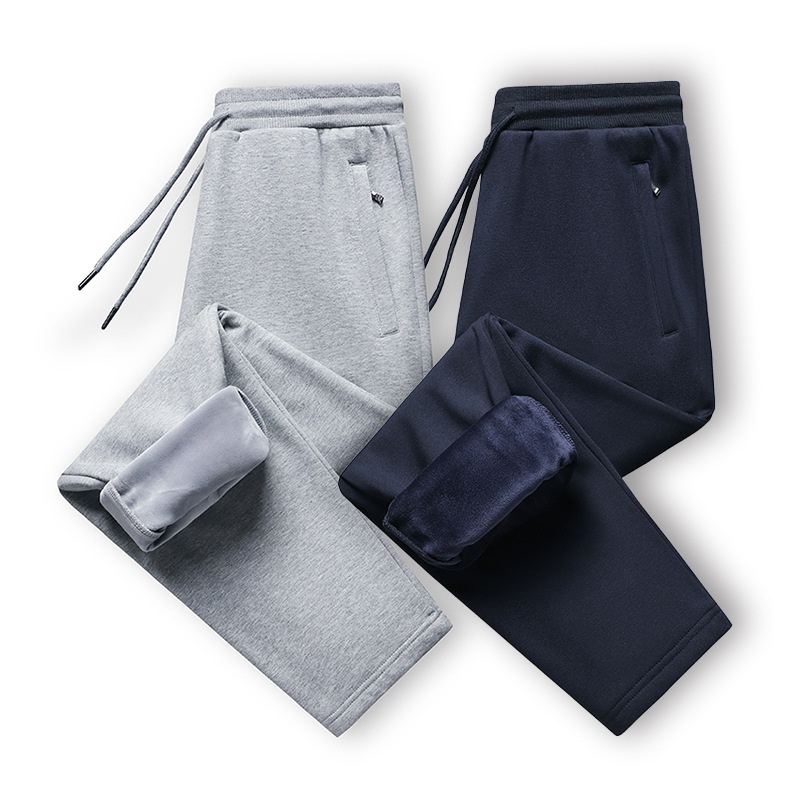 Pantaloni sportivi caldi da uomo, larghi, in cotone, di grandi dimensioni, casual, da ragazzo, autunno inverno, foderati in pile, semplici pantaloni della tuta di colore solido_voghion.com