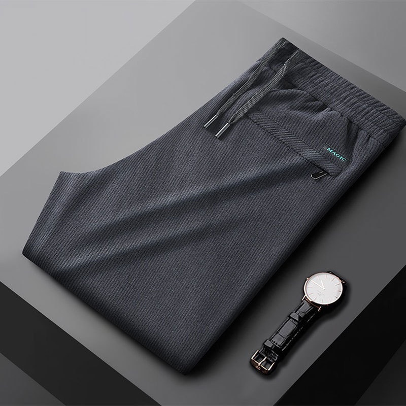 Pantaloni della tuta da uomo in velluto a coste spesso, con elastico in vita, autunno inverno, larghi e dritti, foderati in pile_voghion.com