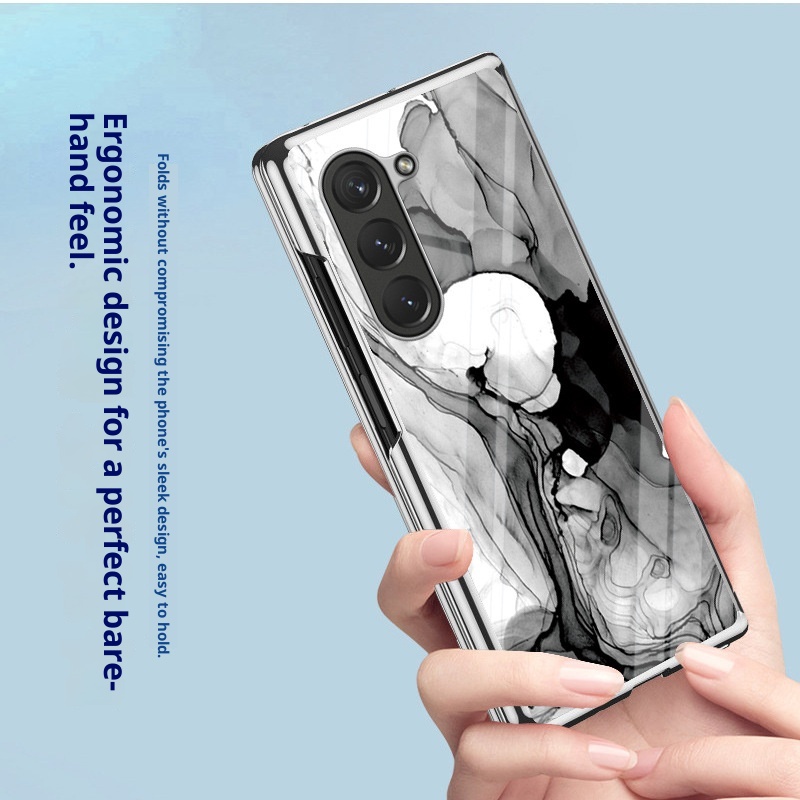 TechGlobe Schutzhülle aus galvanisiertem Glas für Samsung Z 6, faltbar, 3/4-Hartschalenkoffer, kreatives Marmor-Design_voghion.com