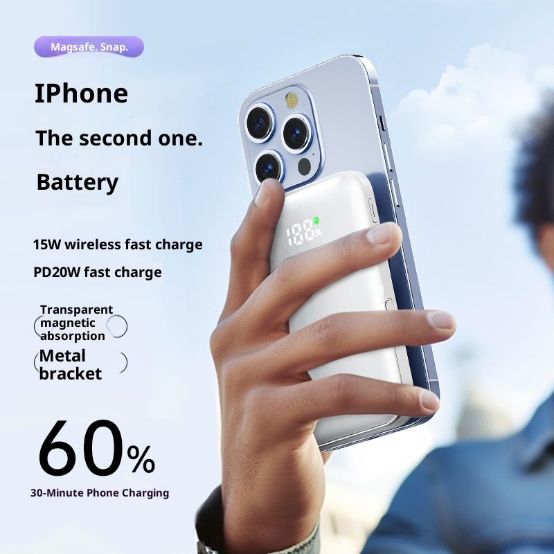 techglobe New Transparent Magnetic Wireless Power Bank 10000mAh Fast Charging Large Capacity Ultra-thin Portable Charger_voghion.com