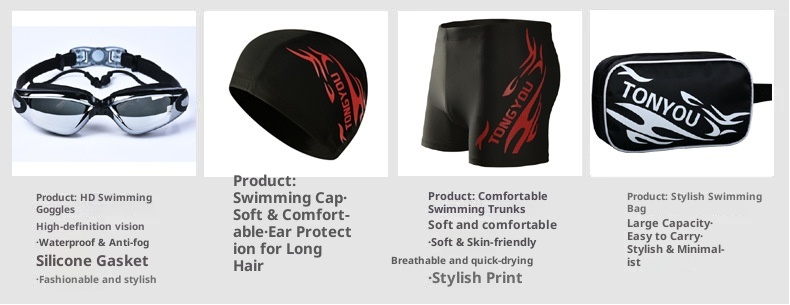 001 Goggles Cap Set Equipment Swim Trunks Boxer Hot Spring Pants Plus Size Loose Men's Adult Swimwear_voghion.com