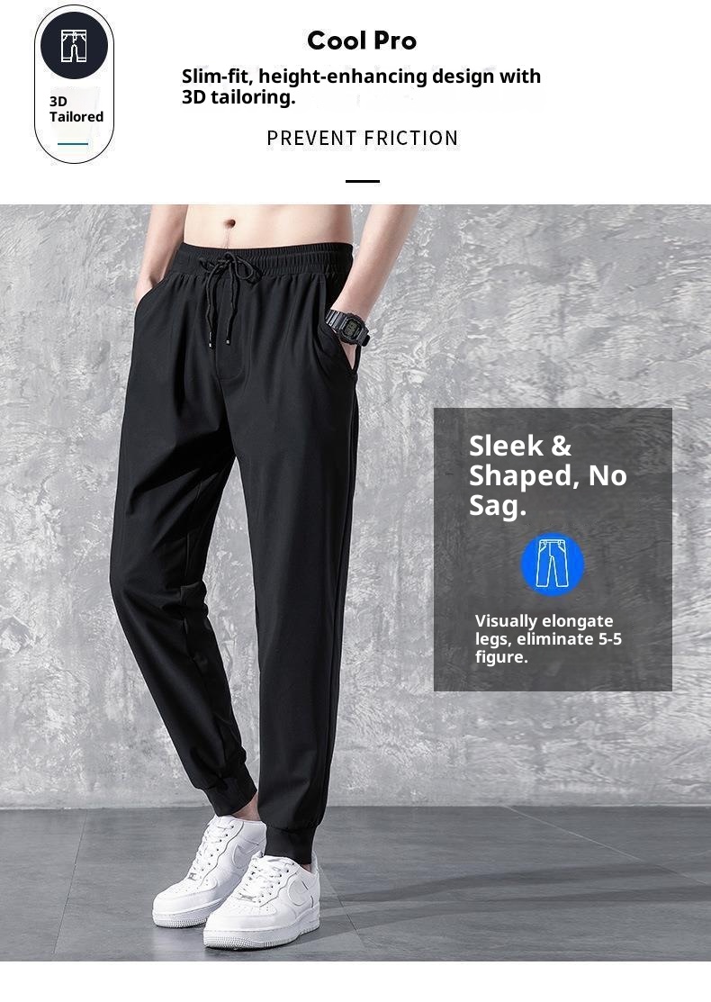 boy Men's Casual Straight-Leg Autumn Thin Long Korean Style Trendy Jogger Loose Ice Silk Sports Pants_voghion.com