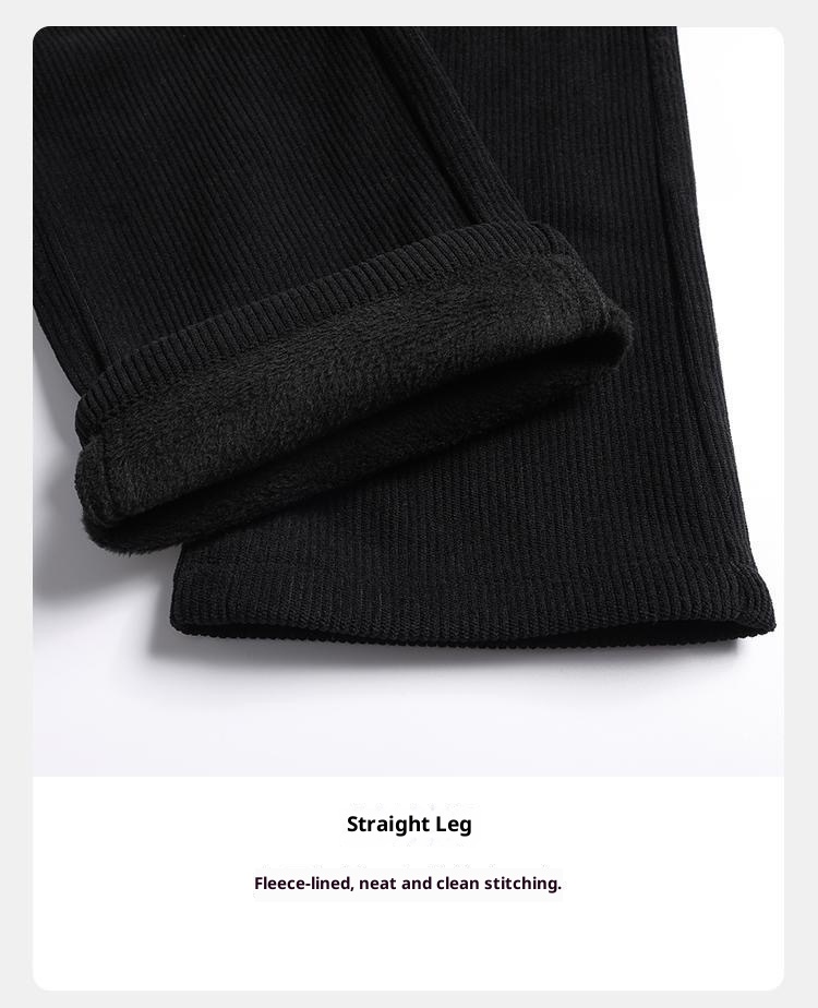 Pantaloni della tuta da uomo in velluto a coste spesso, con elastico in vita, autunno inverno, larghi e dritti, foderati in pile_voghion.com