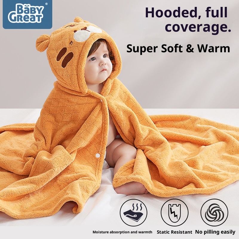 Capa Infantil Lillian Babygreat para Recém-Nascidos, Roupão de Banho com Capuz Ultramacio, Toalha de Banho Espessa, Absorvente e de Secagem Rápida_voghion.com