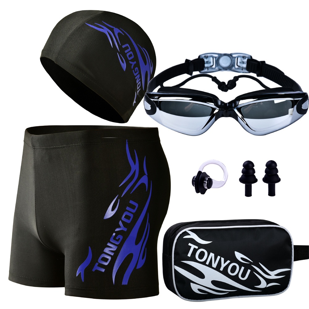 001 Goggles Cap Set Equipment Swim Trunks Boxer Hot Spring Pants Plus Size Loose Men's Adult Swimwear_voghion.com