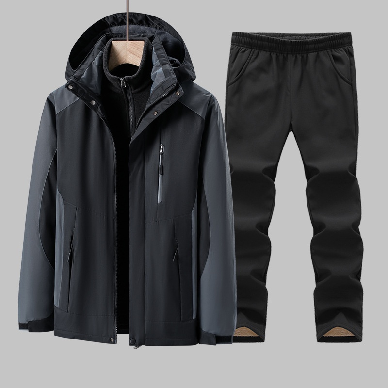 001 Outdoor Jacket Women Three-in-One Suit Men Fleece-Lined Thickened Detachable Two-Piece Set Warm Windproof Plu Size_voghion.com