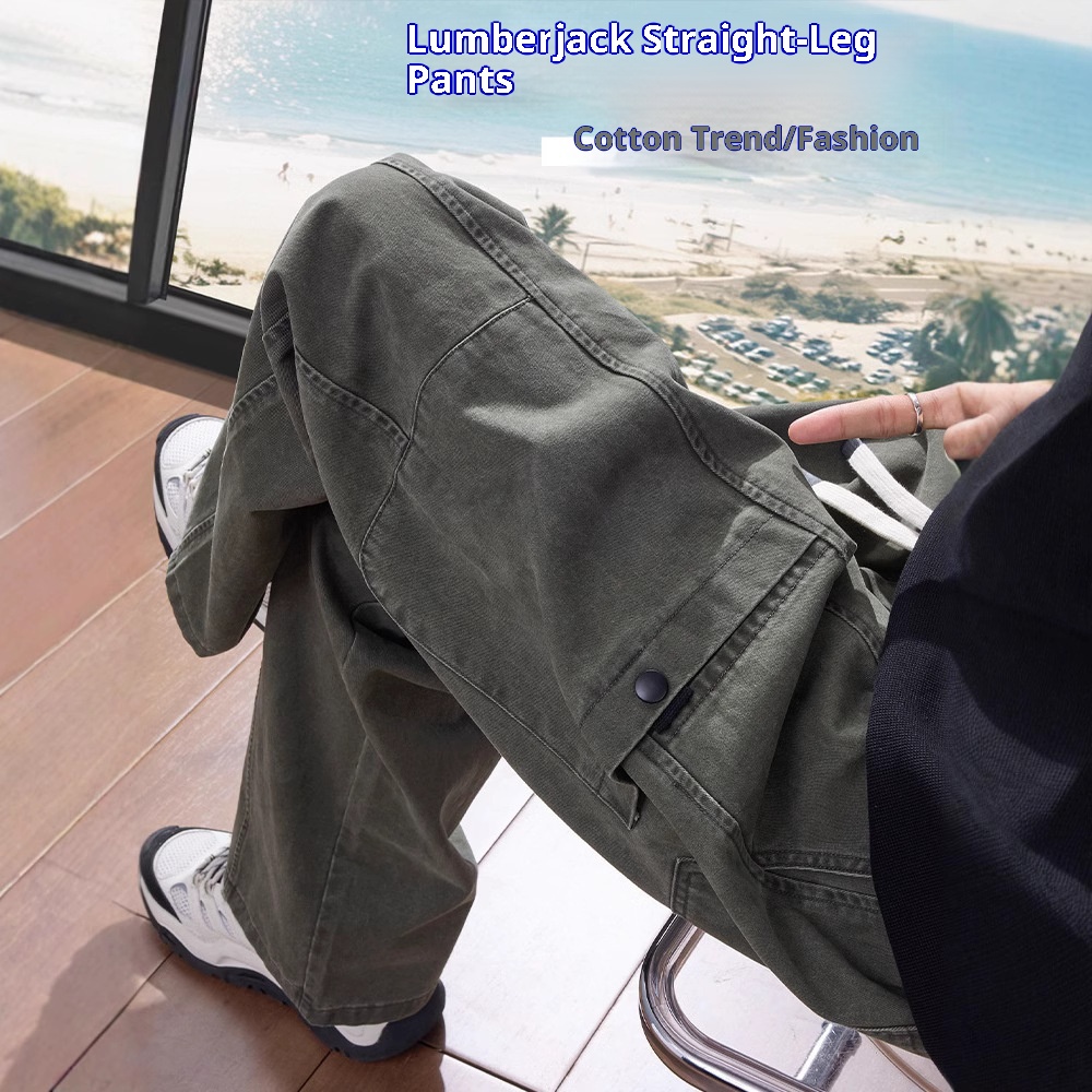 boy American Style Cleanfit Logging Work Men's Spring And Autumn 2025 New Loose Straight Casual Wide-Leg Pants_voghion.com