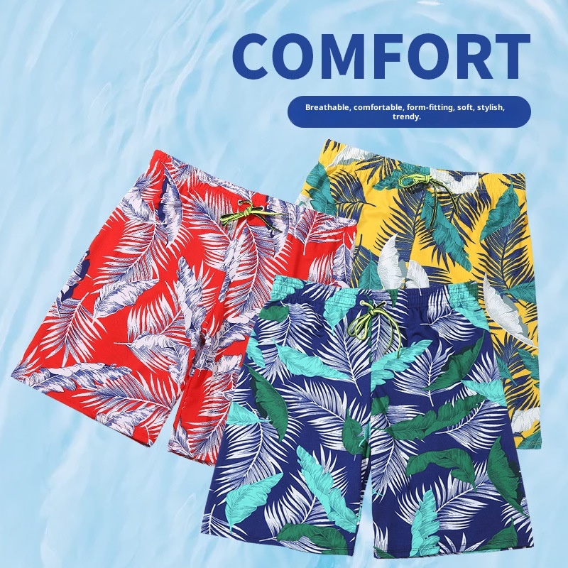 001 Baiya Five-Point For Men, Adult Anti-Embarrassment Fully Lined Fashion Digital Print Long-Leg Hot Spring Swimming Trunks_voghion.com