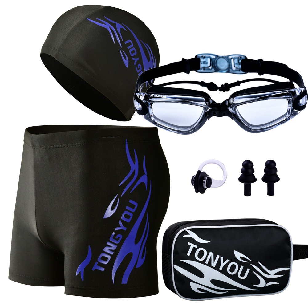001 Goggles Cap Set Equipment Swim Trunks Boxer Hot Spring Pants Plus Size Loose Men's Adult Swimwear_voghion.com